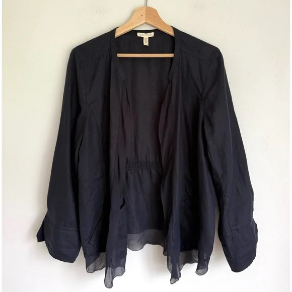 Eileen Fisher Organic Linen Open Cardigan Jacket in Navy Blue - Picture 2 of 6